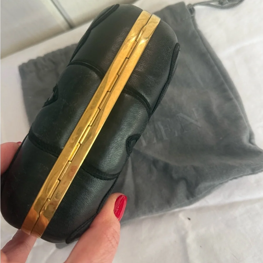 Alexander McQueen Black Leather Skull Box Clutch Bag.